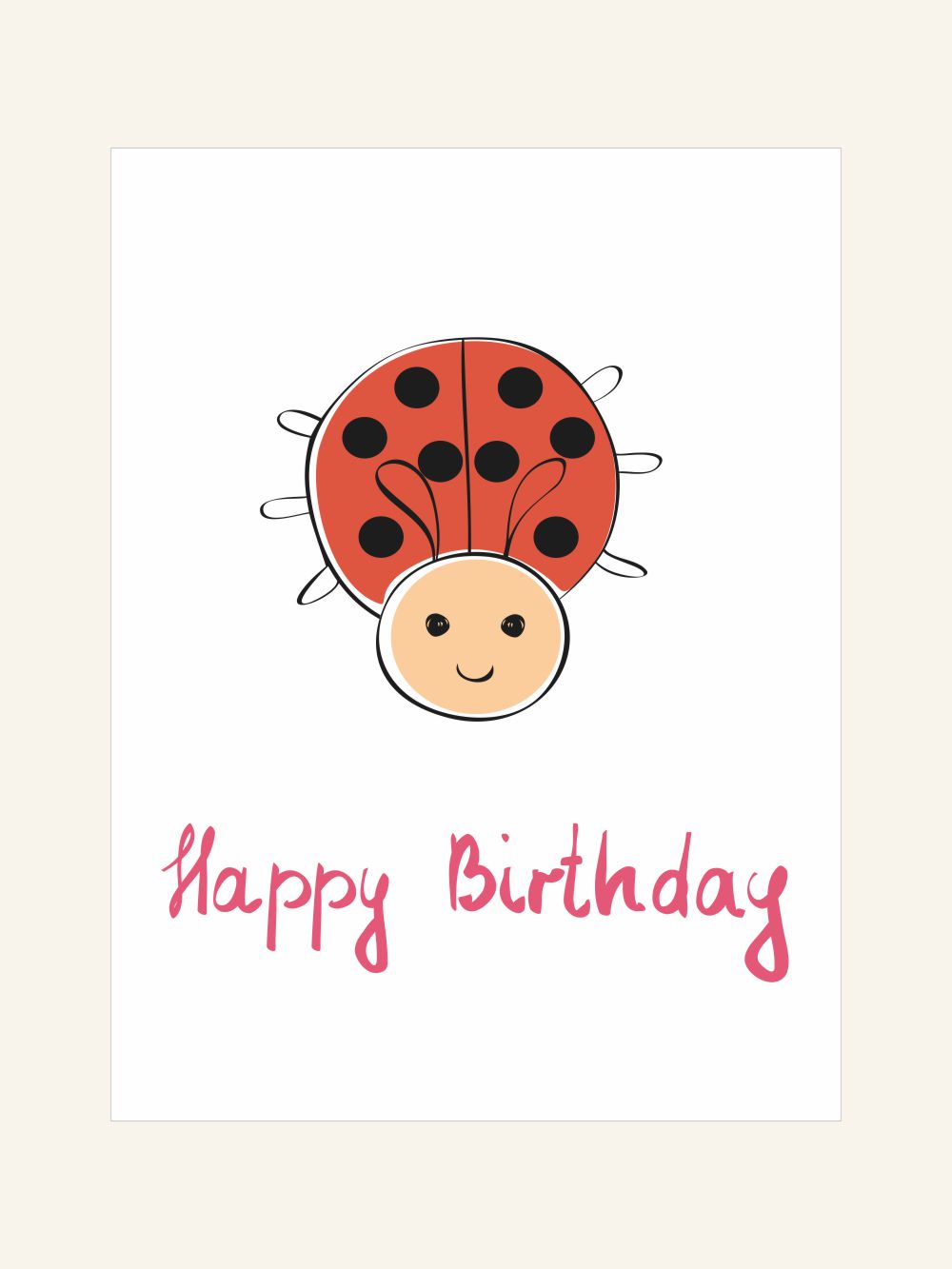 Happy Birthday Sevimli Uğur Böceği Ahşap Çerçeveli Poster